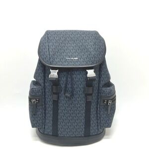 Michael Kors MK Logo Backpack, Leather, Navy, Men's, Like New